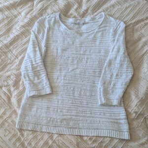 J. Jill Women's Large White Textured Knit Sweater Cotton Blend 3/4 Sleeve Top